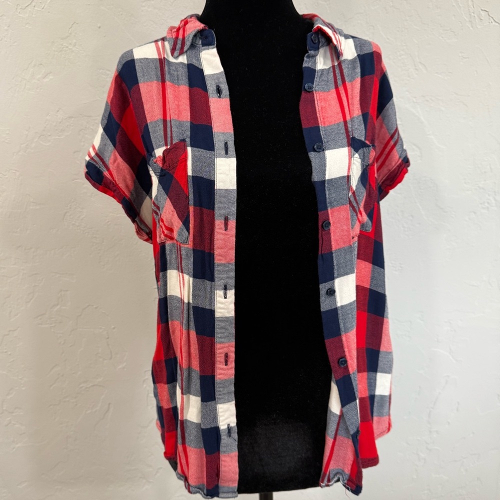 Como Vintage Plaid Button Down Shirt - Red, Blue, and White